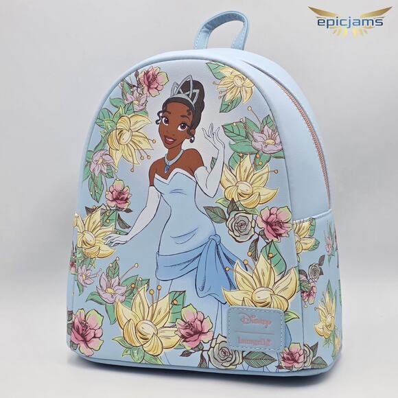 Loungefly Disney The Princess And The Frog Tiana Blue Floral Mini Backpack Bag - Picture 3 of 7